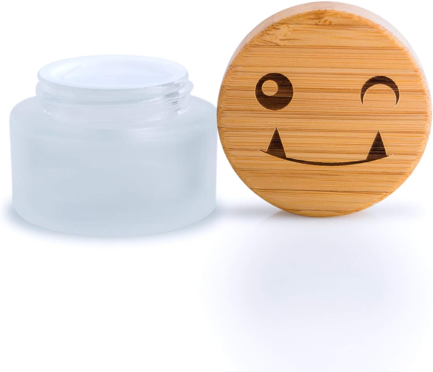 MonsterStash Stash Jar Smell-Proof Storage Container, Bamboo Cover, Airtight Lid, Frosted Glass, 50gram / 2ounces, travel size