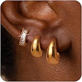 3 Pairs Gold Earrings for Women Trendy, 14K Gold Plated Hypoallergenic Chunky Cartilage Hoop Earring Set Dainty CZ Stud Earring Huggie Stacks Fashion Accessories Jewelry Valentines Day Gifts for Her