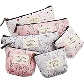 TecUnite Pack of 6 Pencil Case Countryside Flower Cosmetic Makeup Bag Cute Floral Canvas Zipper Pencil Pen Cases Multifunctional Fabric Cosmetic Makeup Bag