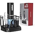 Moocoo Electric Wine Opener with Charging Base, Cordless Electric Wine Bottle Opener with 2-in-1 Aerator &Pourer, Foil Cutter, 2 Vacuum Preservation Stoppers, Display Charging Station for Easy Storage
