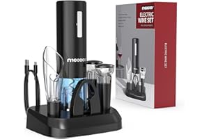 Moocoo Electric Wine Opener with Charging Base, Cordless Electric Wine Bottle Opener with 2-in-1 Aerator &Pourer, Foil Cutter