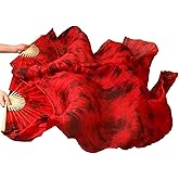 HPLWJO Belly Dance Real Silk Fans,Women 150 * 90cm 1 Pair (Left+Right) Silk Long Fans Veils, Belly Dance Dancing Silk Fans for Dance Performance