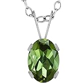 Gem Stone King 0.70 Ct Oval Green Tourmaline 14K White Gold Pendant With Chain