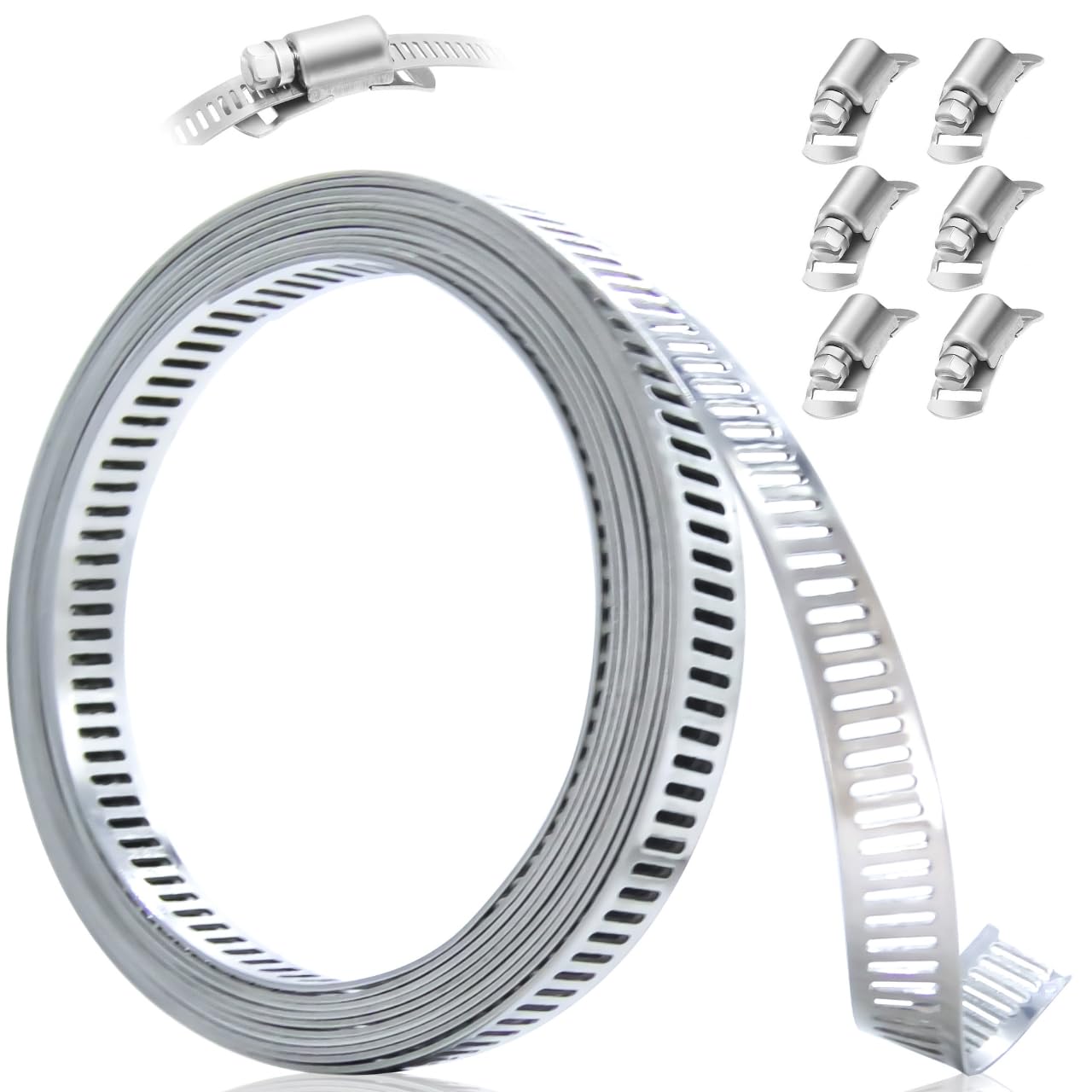 UME-STAR ステンレスバンド ダクトバンド ホースバンド 8mm幅 ステンレス クランプ バンド 自在バンド (長さ3m 留め具 6個)商品画像