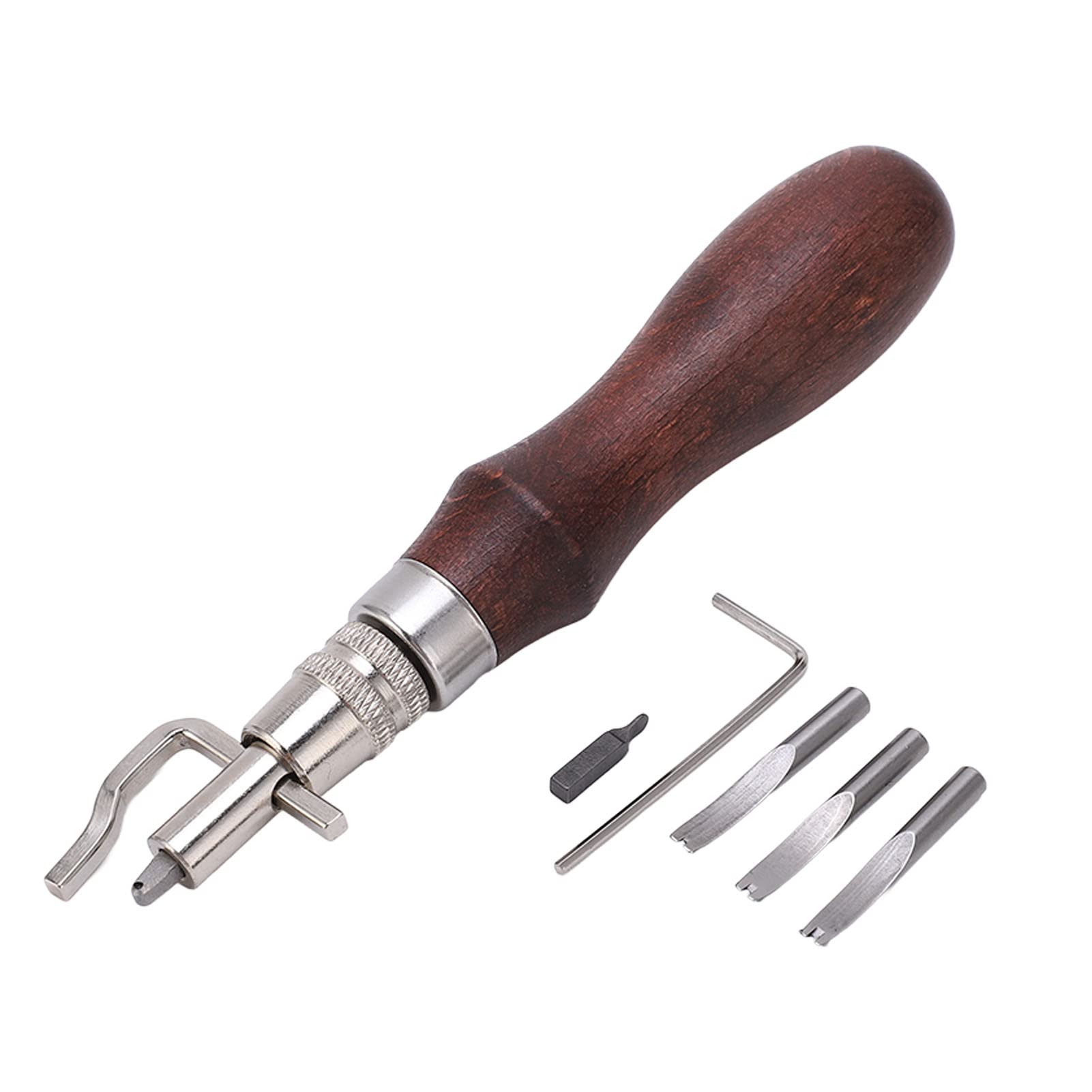 Natudeco Leather Groover 7 In 1 Beveler Leathercraft Tool Diy Wooden Handle Sturdy Metal For Craftsman Artisan Processing Edge Sewing Stitching Thread