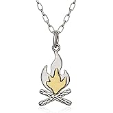 EnCharmed Sterling Silver and Bronze Tiny Campfire Charm Necklace, Outdoor Camping Pendant Jewelry, 18"