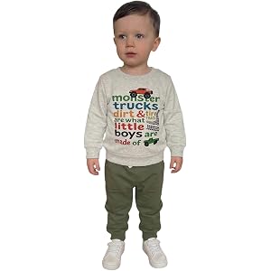 Hnyenmcko Toddler Baby Boy Fall Outfits 12 18 24 Months 2T 3T 4T Boys Winter Clothes Long Sleeve Trucks Sweatshirt Pants Set