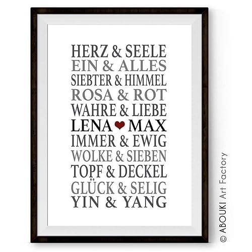 ABOUKI Traumpaar LIEBE - Berühmte Paare, personalisierter Kunstdruck mit Wunschnamen - ungerahmt - Fine-Art-Print Poster, Hoc