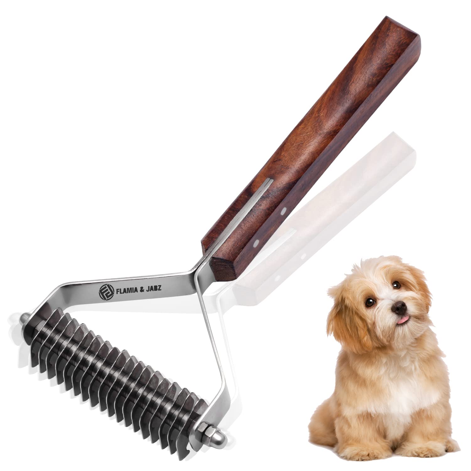 Flamia & Jabz Professional Rake (Dematting Comb) for Undercoat Grooming of Dogs, Cats & Pets (18 Blades)