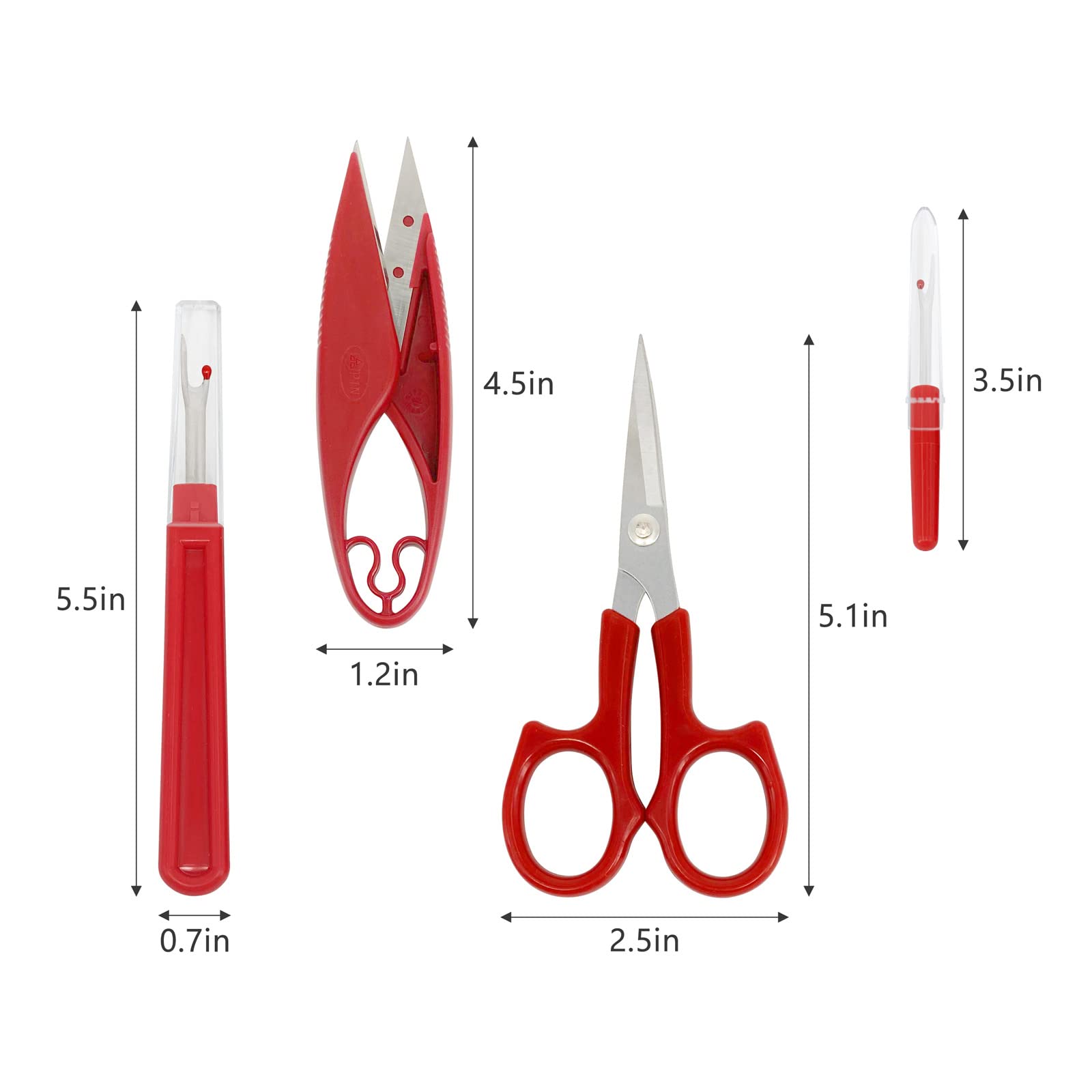 Sewing Seam Ripper Tool Thread Remover Kit 2 Big and 2 Small Handy Stitch Tools 1 Pack Thread Snips,1Pack 5 Scissor, 1 Sewing Tape Measure