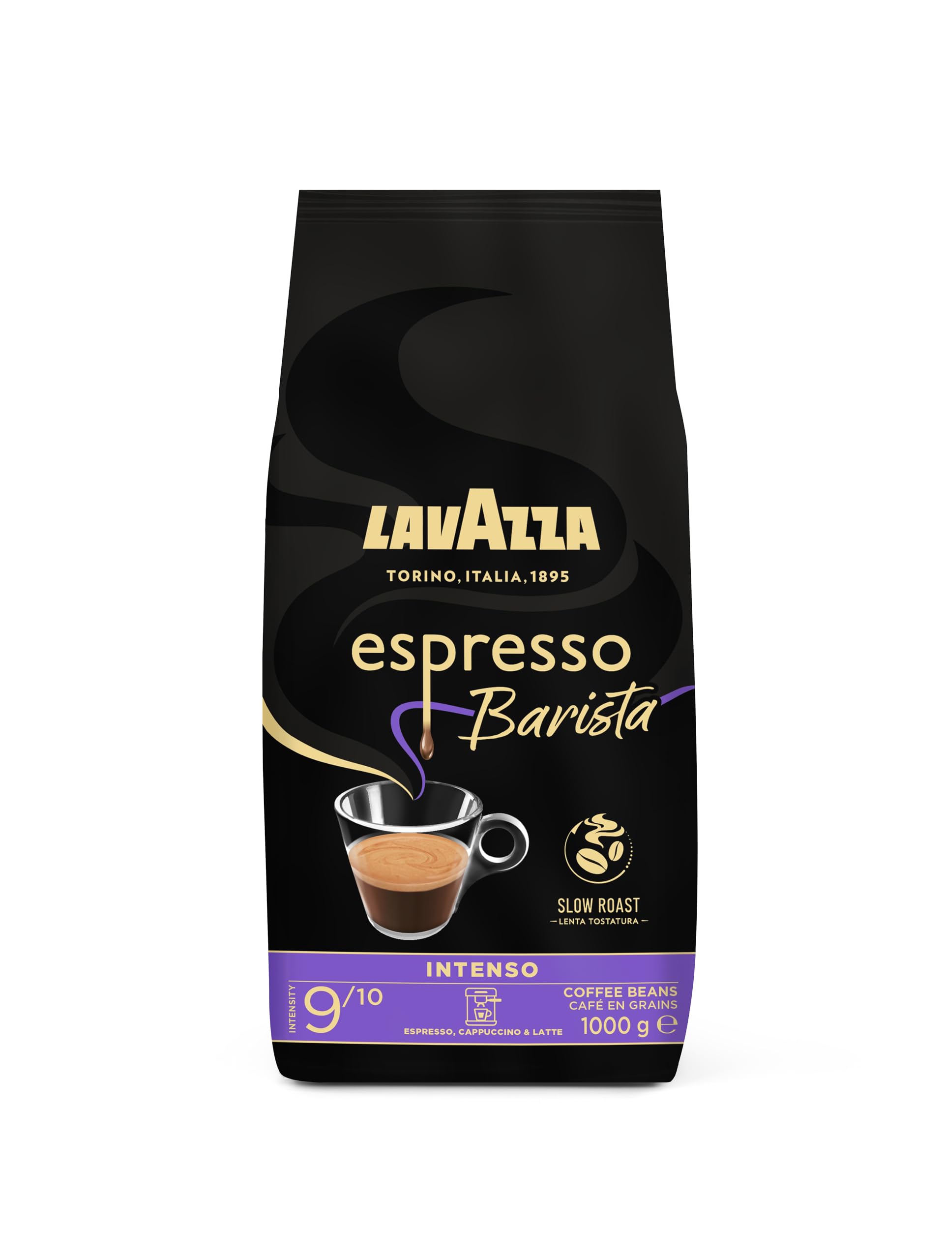 Lavazza, Espresso Barista Intenso, ganze Arabica und Robusta Kaffeebohnen, mit Kakao- und Holzaromen, für einen intensiven Kaffee, Intensität 9/10, mittlere Röstung, 1 kg Packung