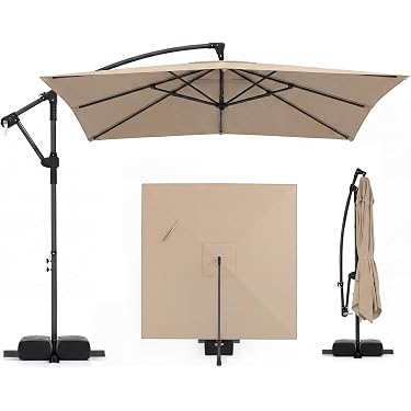 black closed patio umbrella 10ft Cantilever Umbrella with Solar Light & Rotation, Black