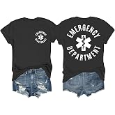 Racsea Emergency Department Shirt Men Women Graphic Short Sleeve T-Shirt Tee, ER Nurse V-Neck Shirt