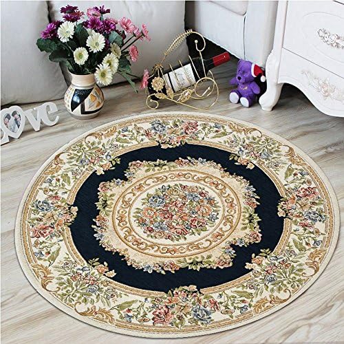 TideTex Fashion Vintage Floral Ornament Rugs Rural Style Carpets Round Bedroom Rugs Living Room Carpets Computer Chair Rugs Coffee Table Carpets Bathroom Rugs (3'3x3'3, D)