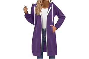 Long Hoodies for Women Zip Up Plain Hoodie Fleece Lined Long Sleeve Sweatshirts Jacket Casual Jacket with Pockets