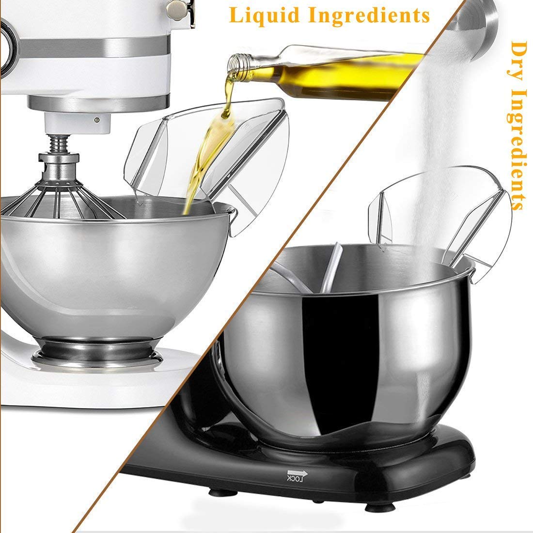 Pouring Shield for KitchenAid Stand Mixer Bowls, Universal Pouring Chute for Adding Dry & Liquid Ingredients Away From Messy or Spraying, Stand Mixer Attachments & Accessory