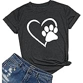 Susongeth Dog Paw Love Heart Print T-Shirt for Women Short Sleeve Dog Mom Graphic Tees Tops Mother's Day Shirts