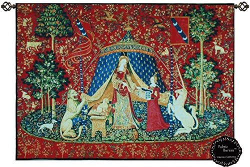 Beautiful Desire Medieval Lady and Unicorn Jacquard Woven Tapestry Wall Hanging (Yw099) Size 23"x32"