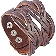 GelConnie Leather Cuff Bracelet Punk Braided Bracelets Rock Leather Wristbands Faux Mens Leather Bracelet Gothic Viking Bangle Adjustable Wrap Bracelet for Women,Men