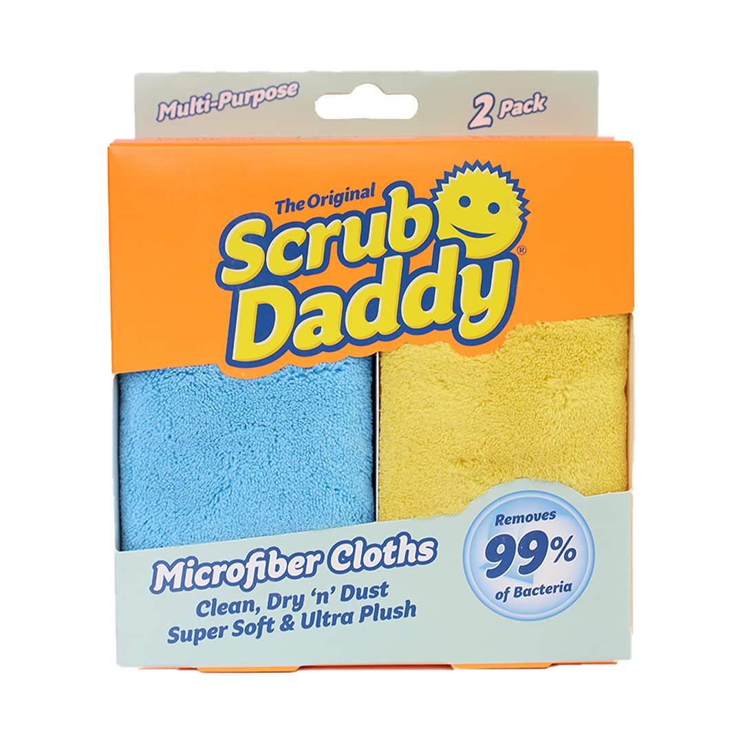 Scrub Daddy Microfibre Cleaning Cloth - All Purpose Cloths for Home, Dry and Wet Dusting Cloths, Absorbent Dusters for Polishing Kitchen, Bathroom, Cars, Mirror, Glass - Blue and Yellow Multipack
