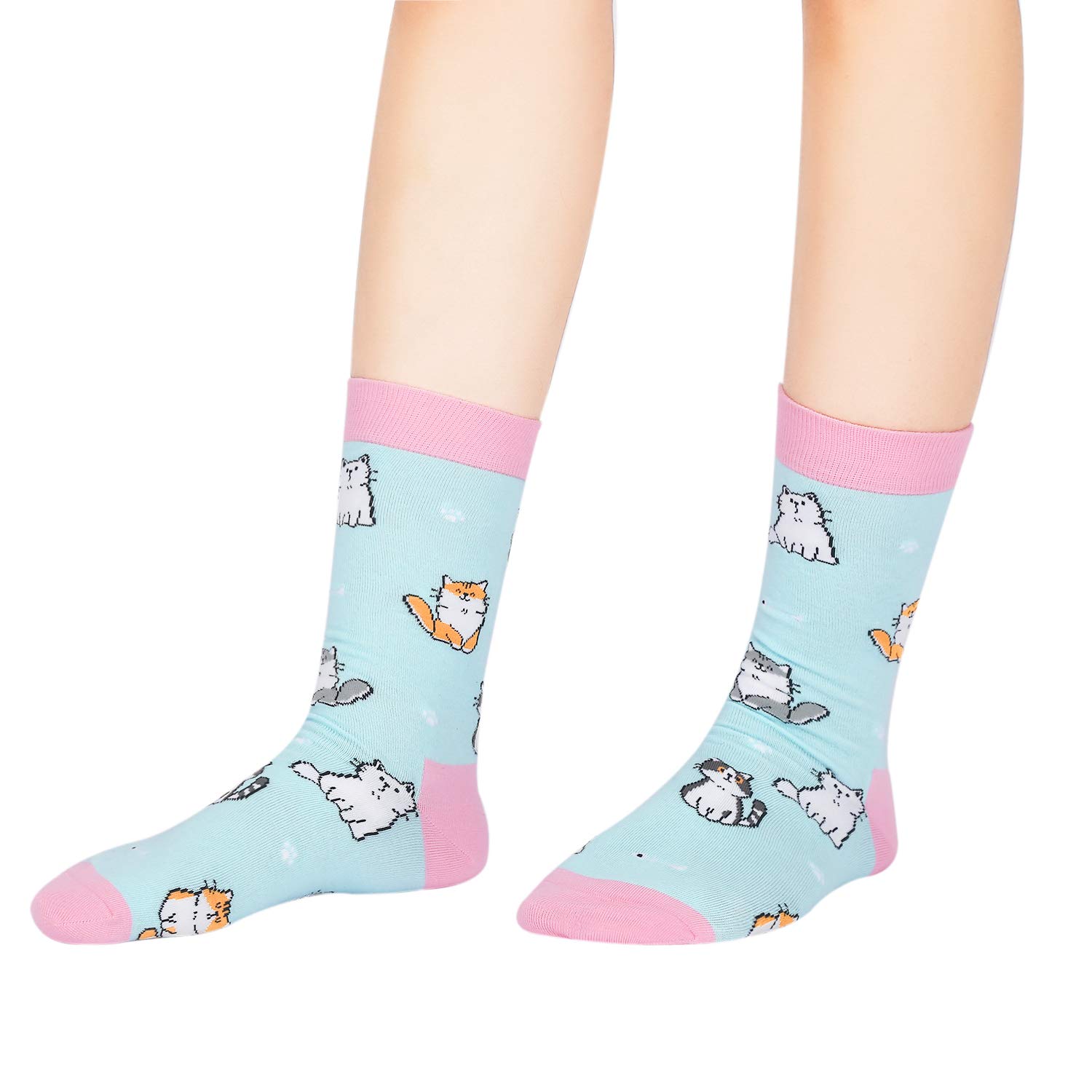 Dogs Cats Socks Novelty Womens Funny Cute Animal Crew Socks Cotton Colorful Crazy Cosy Dress Socks (LighrBlue)