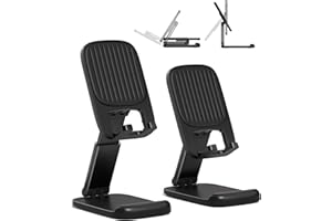 NKNZLY 2 Pack Cell Phone Stand for Desk [Height Adjustable & Upgraded Stable Base] Foldable & Non-Slip Silicone Pad Phone Holder, iPhone Stand for All Phones, iPhone, iPad Stand | Office Desk Accessories