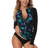 AXESEA Women's Rash Guard Tops Long Sleeve Bathing Suits Printed UV Sun Protection Swim Shirt