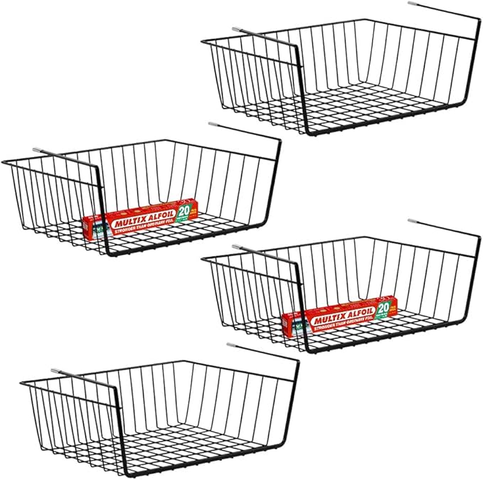 Under Shelf Basket, Set of 4 Under Basket Storage Shelf Hanging