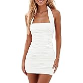 oten Women's Sexy Halter Backless Ruched Bodycon Mini Dress Short Homecoming Club Party Night Out Dresses