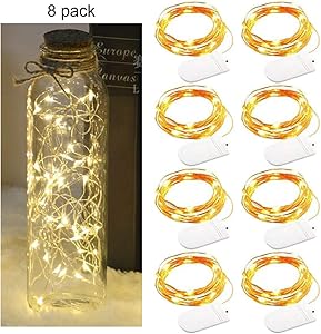 XINKAITE 8pcs Led String Lights Waterproof 7.2ft/20 LEDs Fairy Lights Battery Operated String Lights for Wedding, Home, Garden, Party, Christmas Decoration (Warm White)