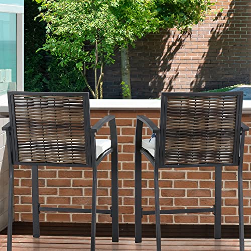 PatioFestival Outdoor Bar Stools Set of 2 Cushioned Counter Height