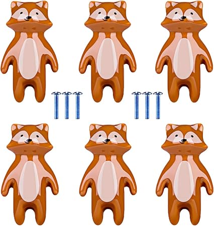 Wolfbush Ceramic Knobs 6pcs Ceramic Fox Knobs Cartoon Animal