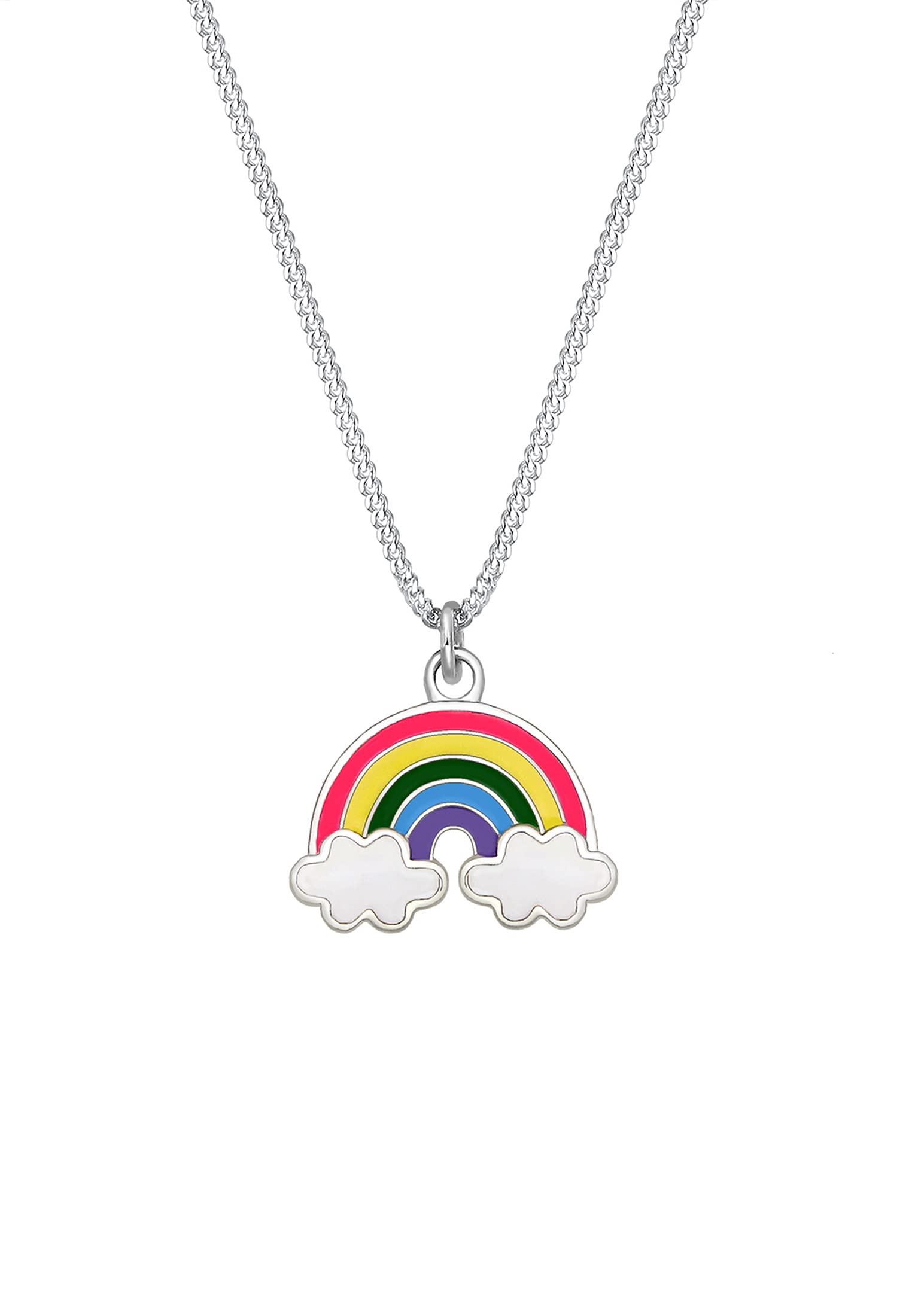 Elli Children's 925 Sterling Silver Girls Rainbow Clouds Lucky Charm Pendant with Necklace of Length 36 cm
