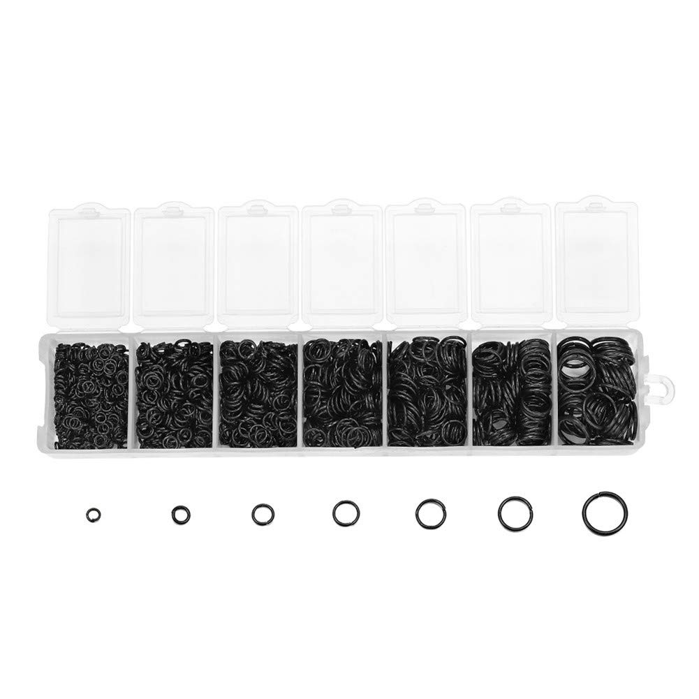 1370pcs Assorted 7 Sizes 3mm-10mm Round Open Jump Ring Split Rings Jewellery Findings Connector for Earring Bracelet Necklace Keychain Accessories (Black)