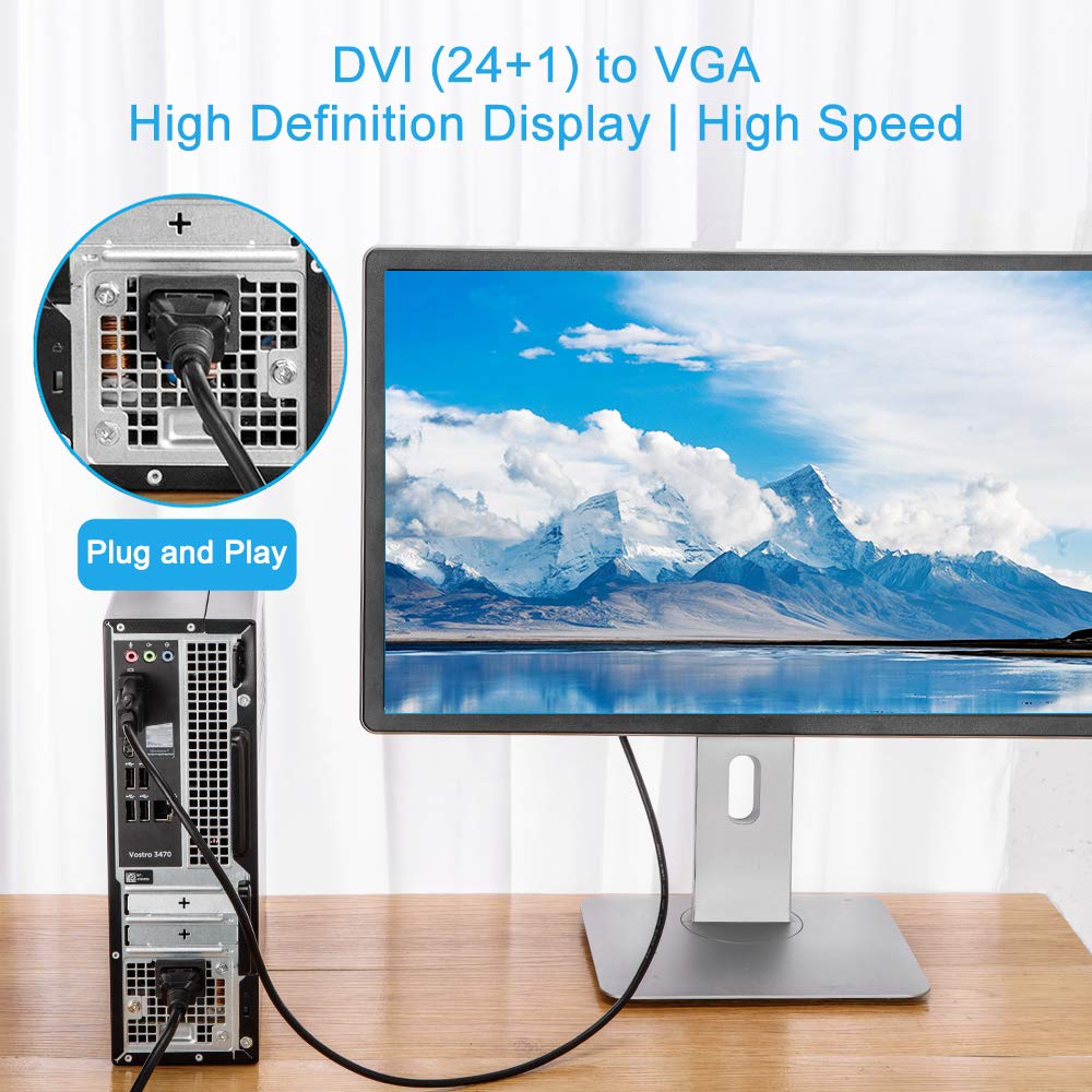 ELUTENG DVI-D Cable 24+1 Male to Male 1080P DVI to VGA Adapter Digital Video Cable DVI VGA Converter 2M Gold Plated Compatible for Desktop HD DVD Laptop Projector TV