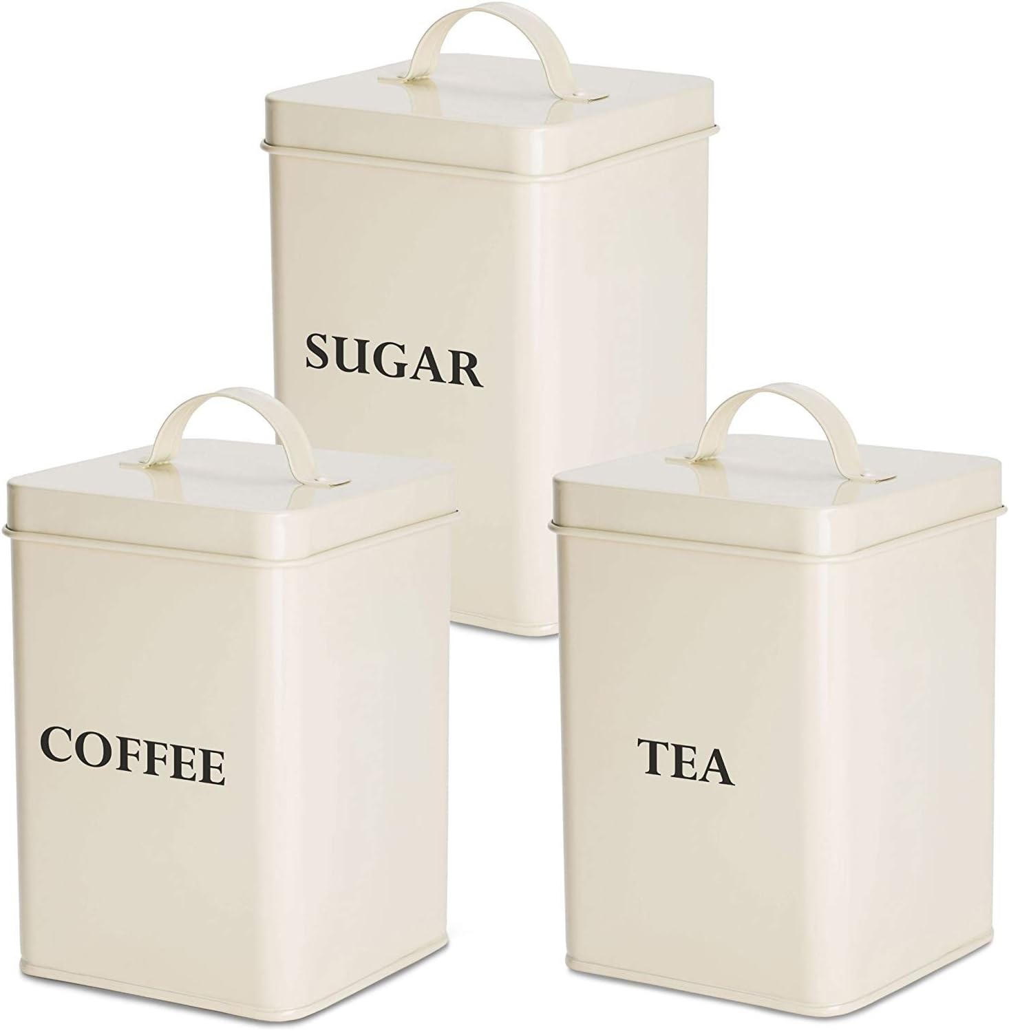 Andrew James Tea Coffee Sugar Canisters Vintage Style Kitchen Storage Set Rust Resistant