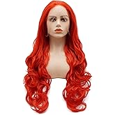 LUSHY BEAUTY Hair Synthetic Lace Front Wig Wavy Long 26inch Red and White Mix Heavy Density Heat Resistant Realistic Wig