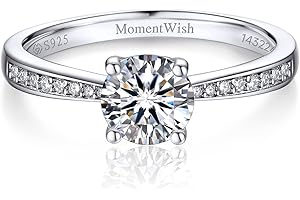 MomentWish Promise Rings for Her, 1Carat Moissanite Engagement Rings, D Color VVS1 Simulated Diamond 925 Sterling Silver Accent Rings