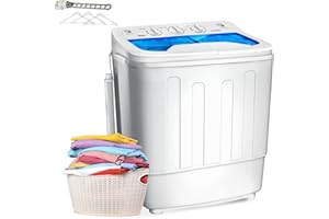 Erivess 18lbs Portable Twin Tub Washing Machine with Drying Rack, 11lbs Washer Mini Compact Laundry Machine and 7lbs Spinner, Semi-automatic Washer Combo for Dorms, Apartments