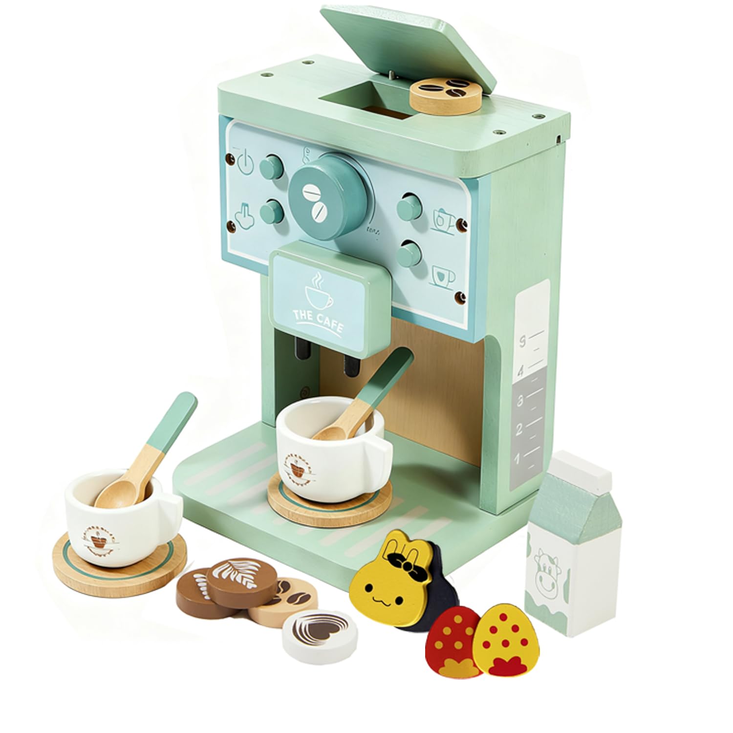 Benhurb Gifts for 2 3 4 Year Old Kids, Wooden Toys Toddler Kitchen set, Wood Coffee Machine Toy Play Kitchen Accessories for Children, Pretend Role Play Picnic Toys for Girls and Boys