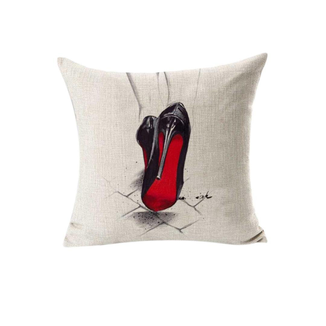 KMG Kimloog Red Bottoms Stilettos Shoes Black High Heels Pattern Throw Pillow Case Decoration Square Cotton Linen Cushion Covers (B)