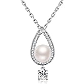 jiamiaoi Pearl Necklace Dainty Pearl Teardrop Necklace 925 Sterling Silver Jewelry Sets for Women