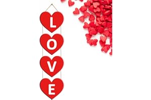 DEMONWER Valentine's Day Door Sign Hanging Red Heart Love Wood Door Hanger Heart Shaped Door Decoration for Wedding, Party, Anniversary, Home