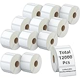 KingTac 3-Proof 1" Core(12,000 Labels) 2.25" X 1.25” Direct Thermal Labels - 12 Rolls,1000/Roll, Perforated Stickers for Barcode Address, Compatible with Zebra & Rollo & MUNBYN Desktop Printer