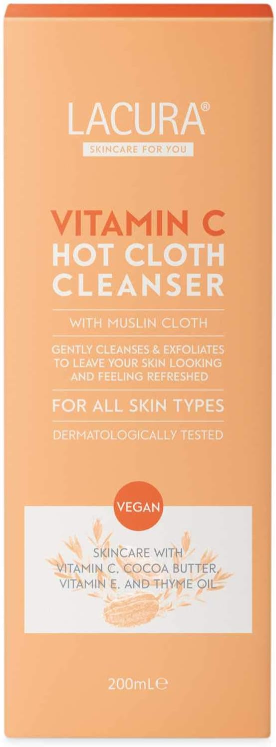 Lacura Vitamin C Hot Cloth Cleanser with Muslin Cloth 200ml Removes