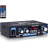 AK35 200W Stereo Audio Amplifier Bluetooth 5.0, 2.0 Channel Mini Amplifier Stereo Receivers with Bass & Treble Control,Home Amplifier w/AUX, USB, SD Card Input,Remote Control