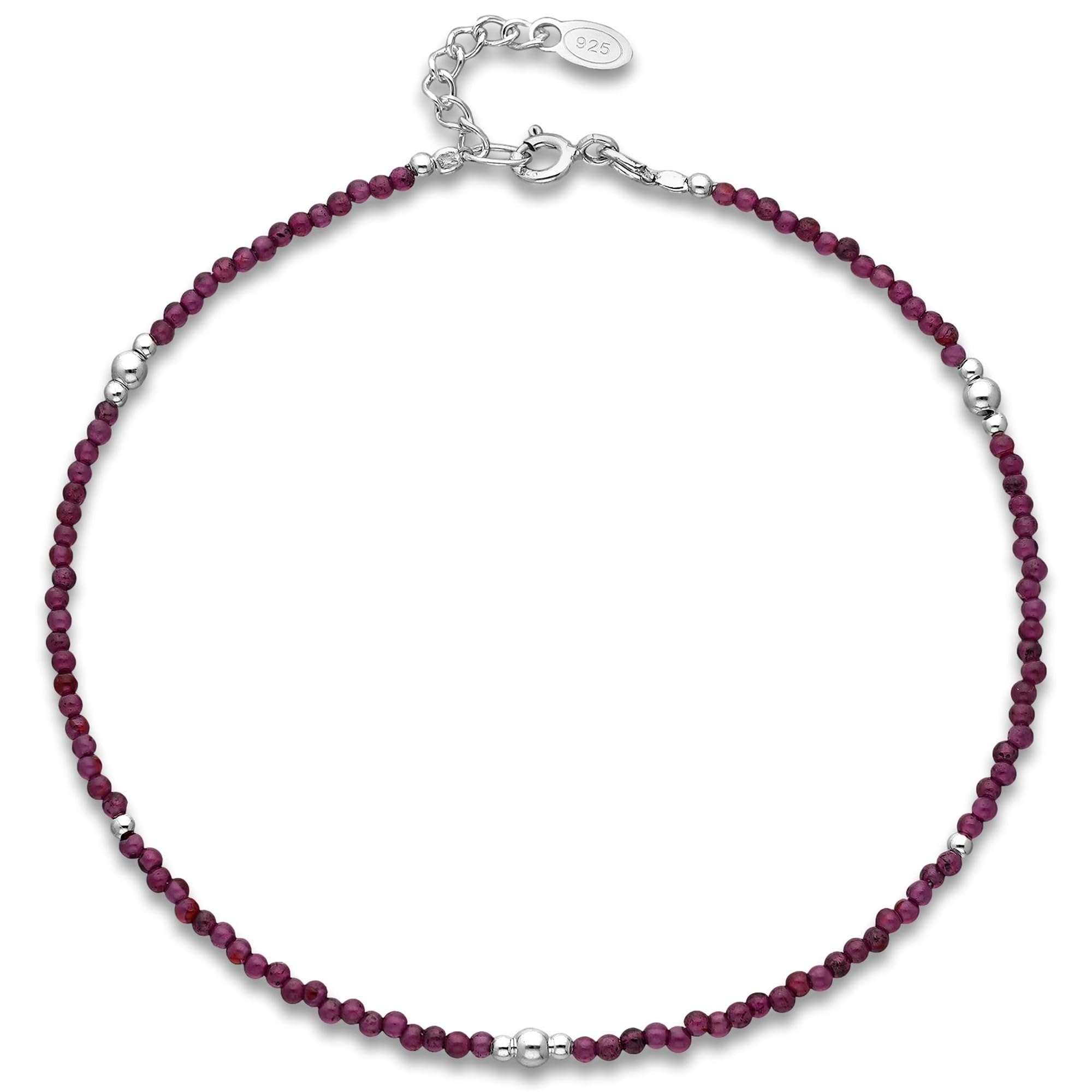 9.5 Inch Sterling Silver Beaded Red Garnet & Sterling Silver Link Anklet/Ankle Bracelet/Ankle Chain - 925 Sterling Silver - 9.5" Inch / 24cm Ankle Chain - Anklets for Women