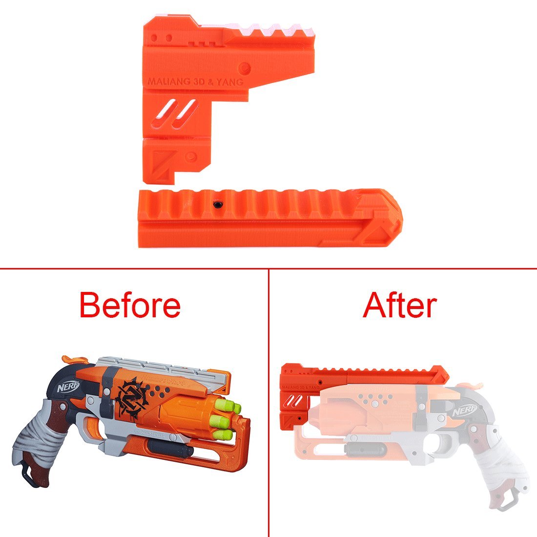 FenglinTech Maliang 3D Printing Appearance Decoration Part for Nerf Zombie Strike Hammershot Blaster - (Orange)