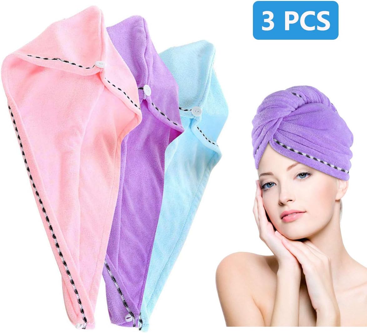 Turban À Cheveux 100 % Coton Biologique, Serviette Turban Avec Bouton, Pour Homme Et Femme