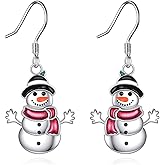 JERWLI Snowman Earrings 925 Sterling Silver Snowman Dangle Drop Earrings Jewelry Gift for Women Snowman Lovers